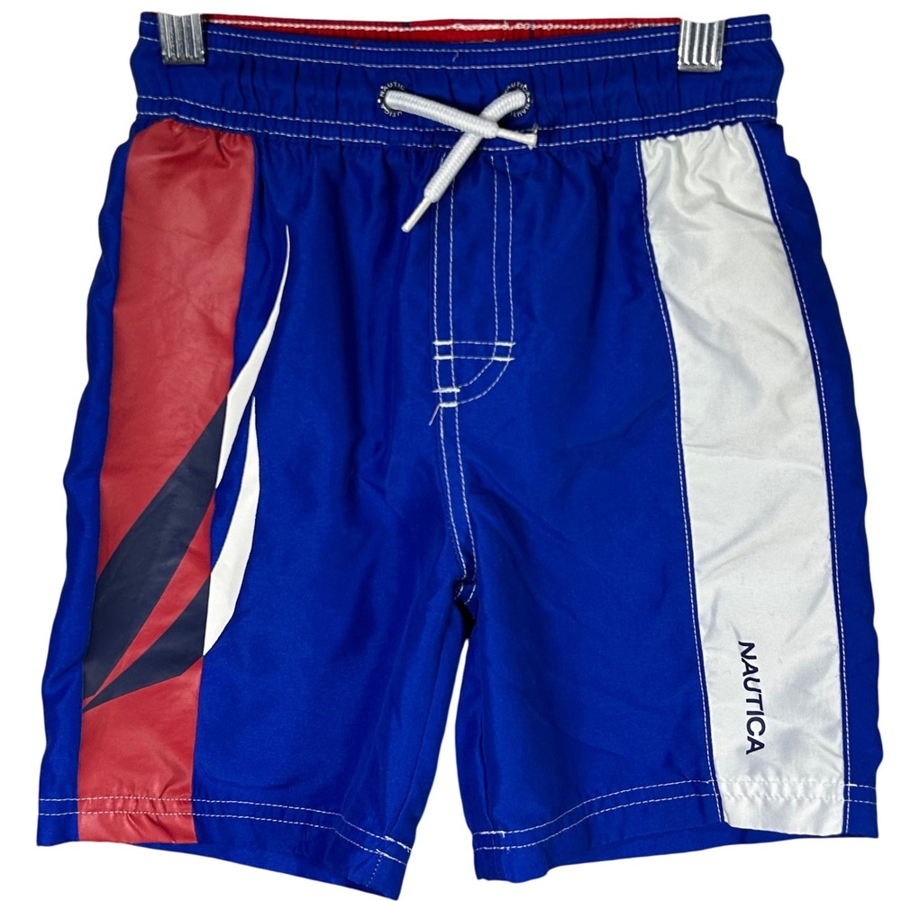 Nautica Boy's Swim Trunks Shorts Blue Red White Colorblock Size‎ Medium